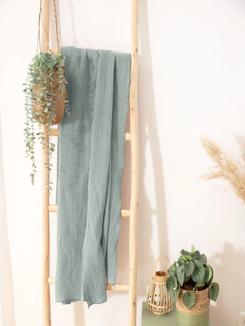 Couvre lit 1 personne en gaze de coton 130x160 Vert