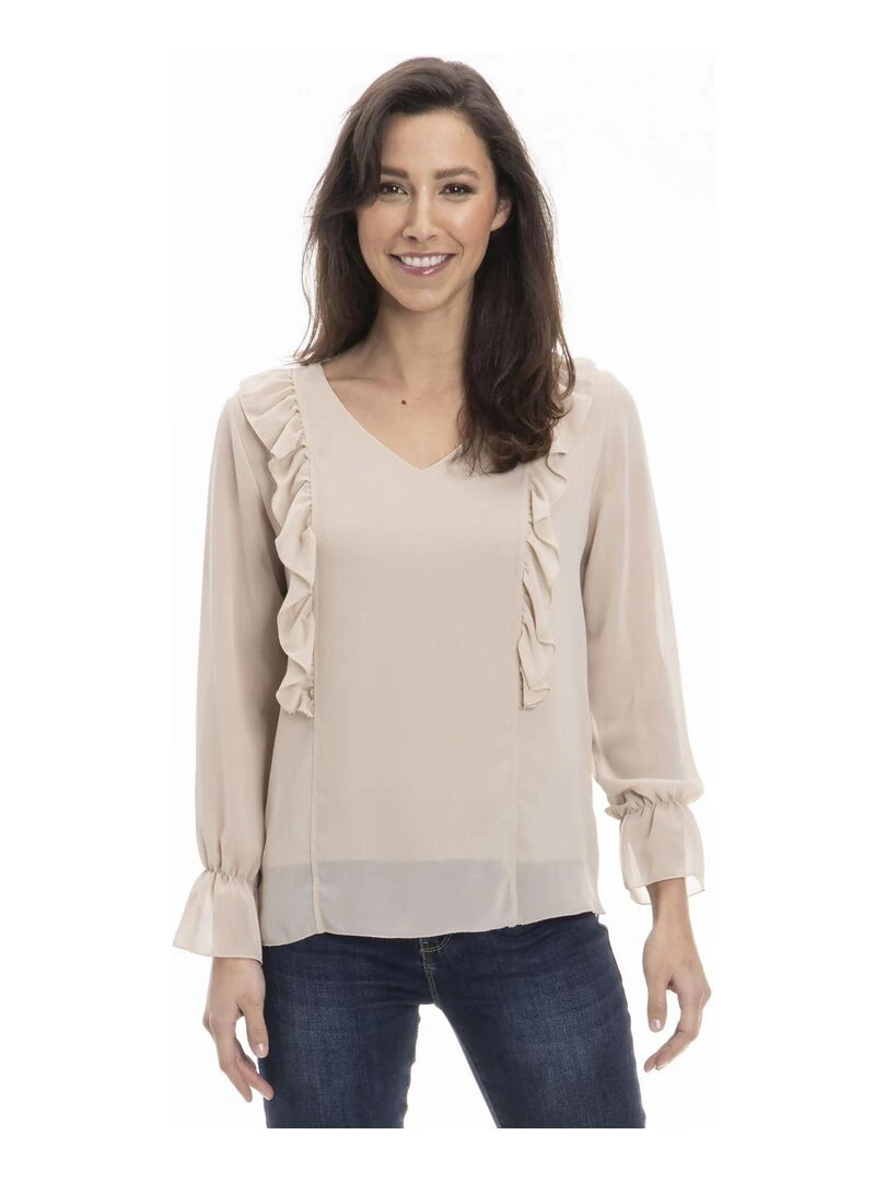 Chemise col tunisien CAROLE Gérard Pasquier Beige