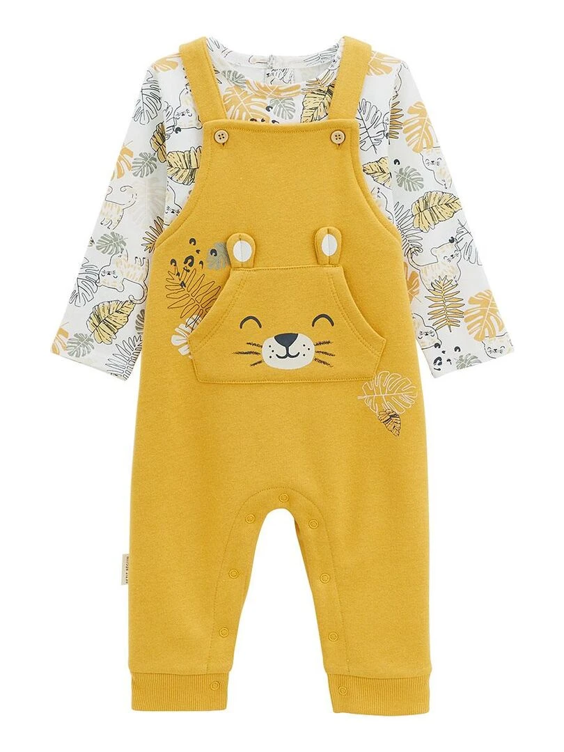 Ensemble salopette bébé en molleton et t shirt Aslan Moutarde