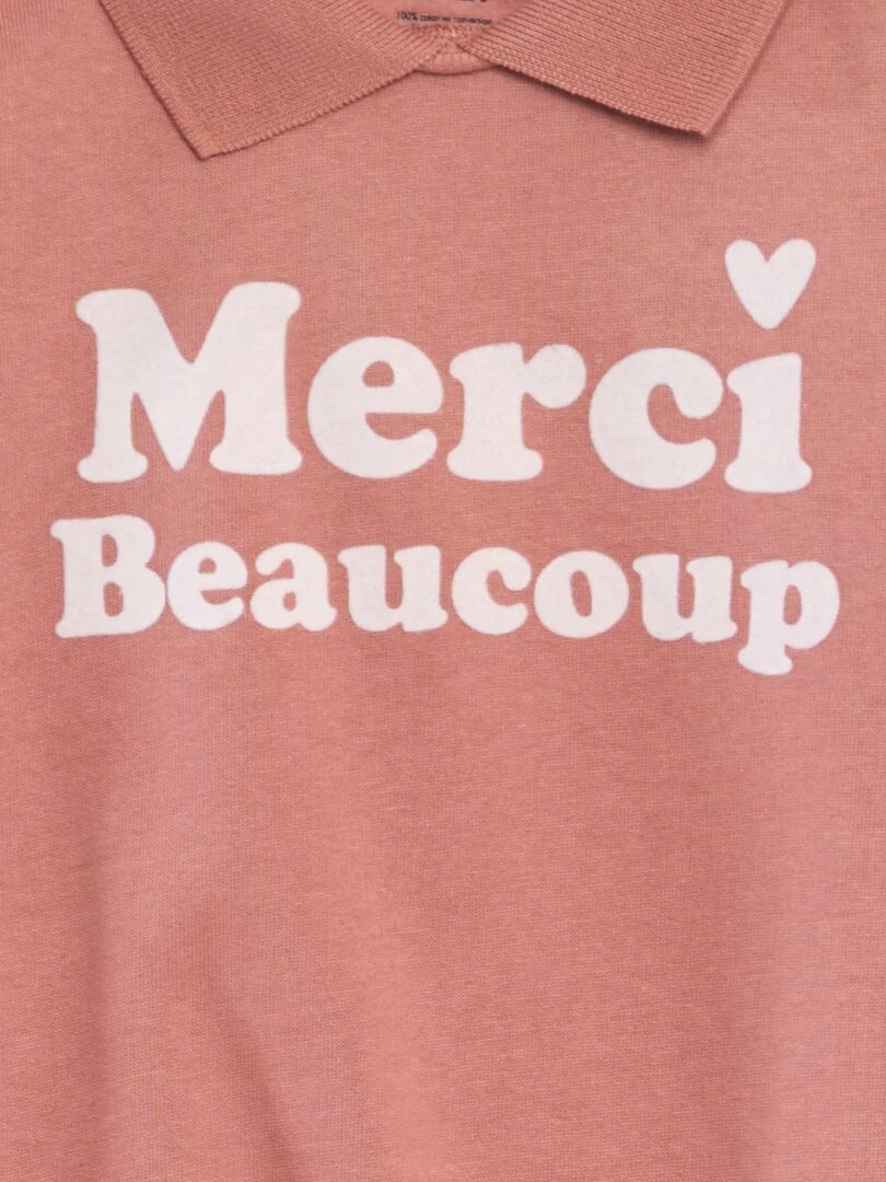 Sweat à message avec col polo Rose