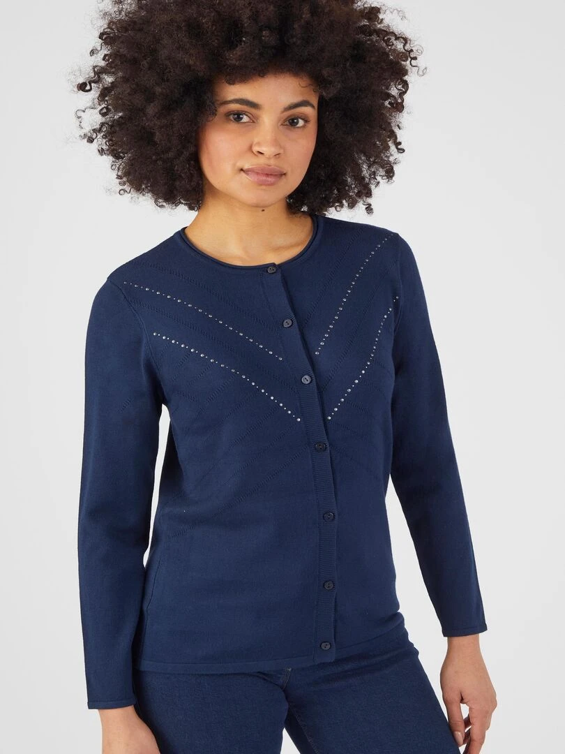 Cardigan fantaisie fibres viscose Lenzing(TM) EcoVero(TM) Damart Bleu marine