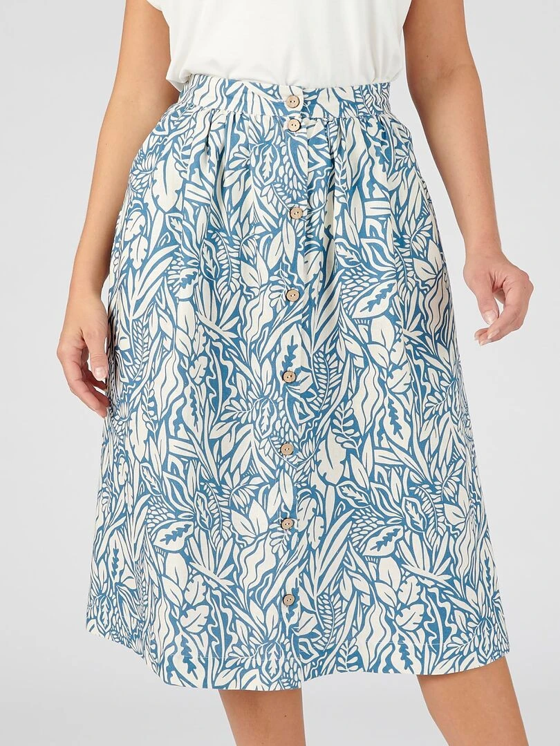 Jupe mélange lin fleurie   Damart   Bleu