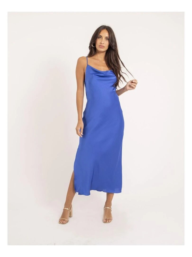 Robe longue satin ISAURIE Bleu roi