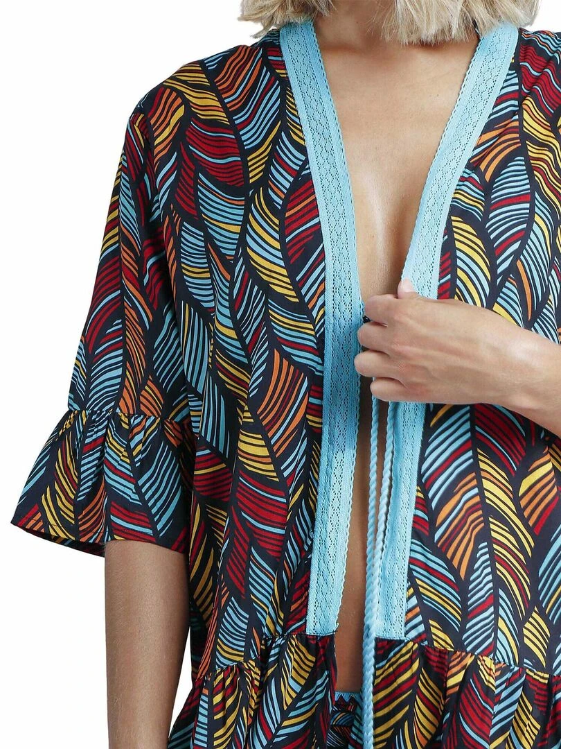 Caftan de plage Ethnic Feathers   Bleu turquoise
