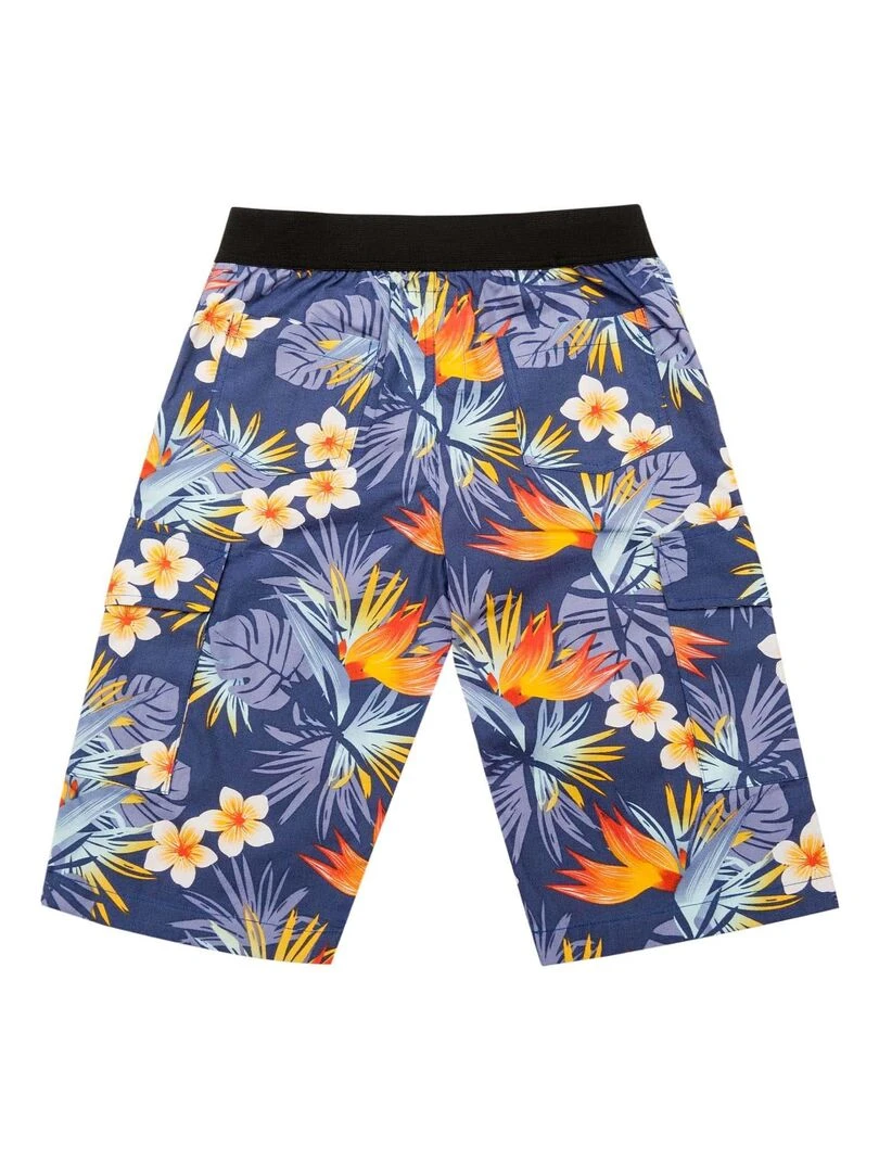 Short Bermuda Garçon  Bleu Fleurs Hawaï  ARCACHON   'LA FAUTE A VOLTAIRE'   Bleu Jaune Blanc