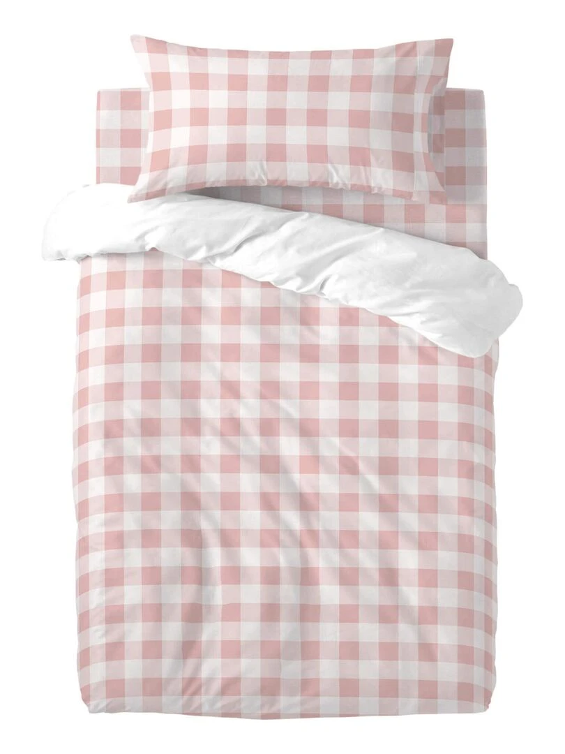 Parure housse de couette 2 pièces Vichy "Happyfriday" Rose