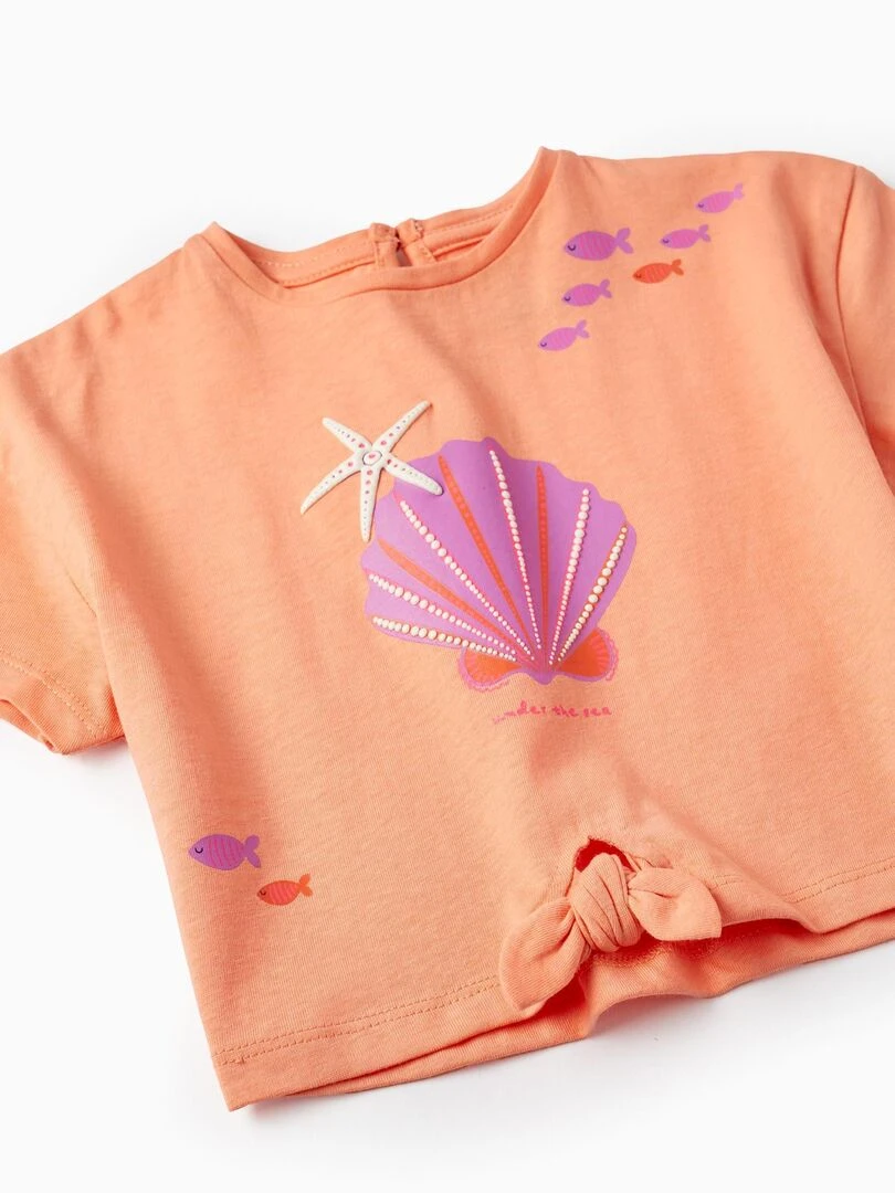 T shirt Court en Coton pour Bébé Fille 'Coquillage' manches courtes EXPLORING AUSTRALIA   Blanc Orange clair