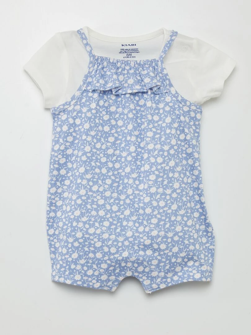 Ensemble combishort + t shirt 2 pièces Bleu fleur