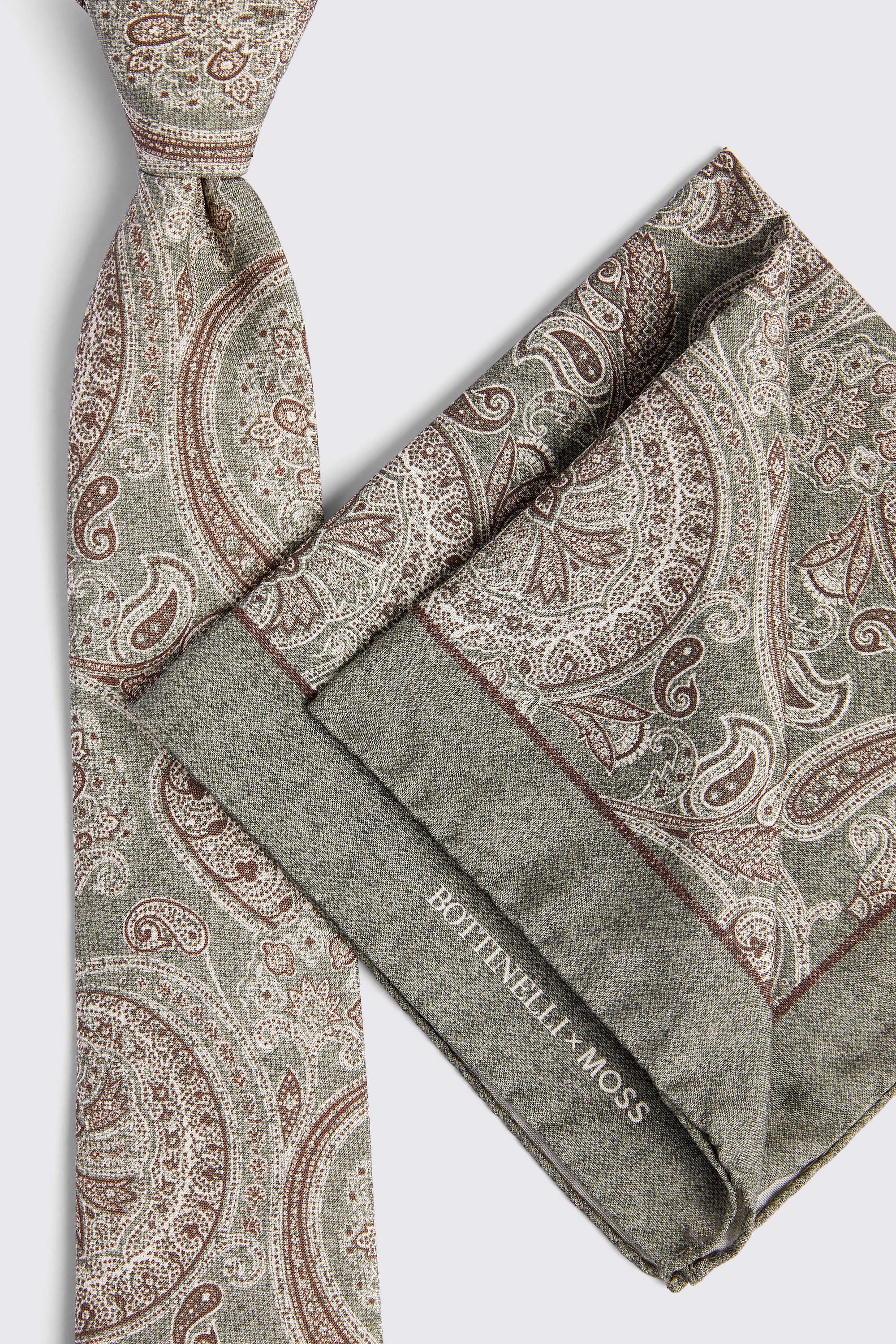 Bottinelli Sage Silk Paisley Pocket Square   Buy Online at Moss
