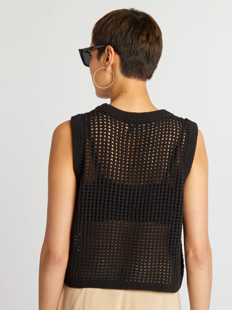 Pull sans manches en maille crochet   noir