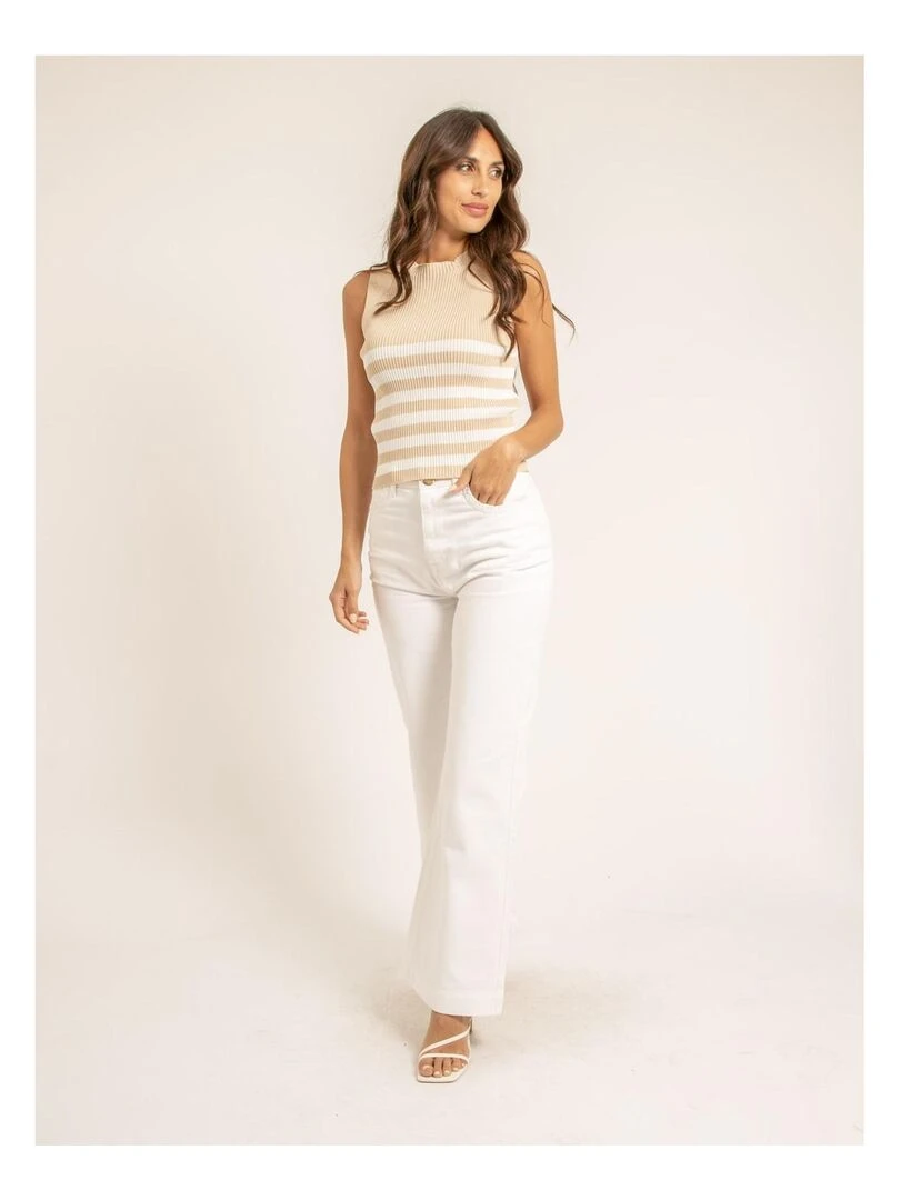 Top maille côtelée rayé FILIPA   Beige