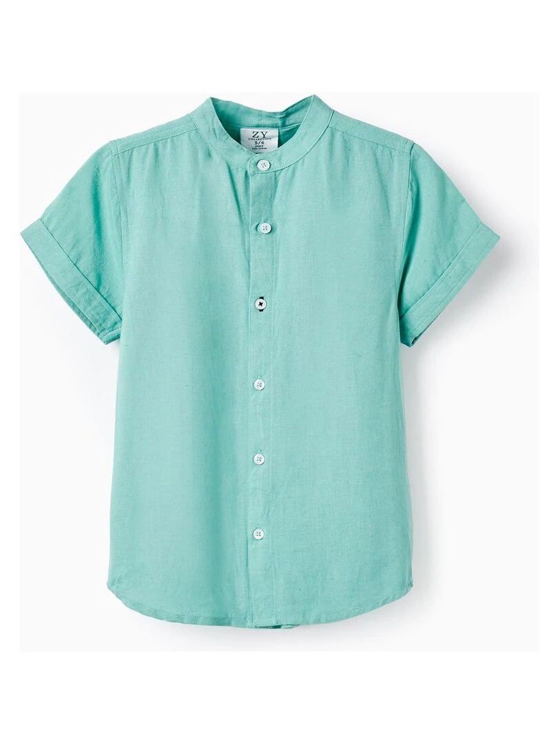 Chemise En Mélange De Lin Avec Col Mao Pour Garçon manches courtes MATISSE Vert