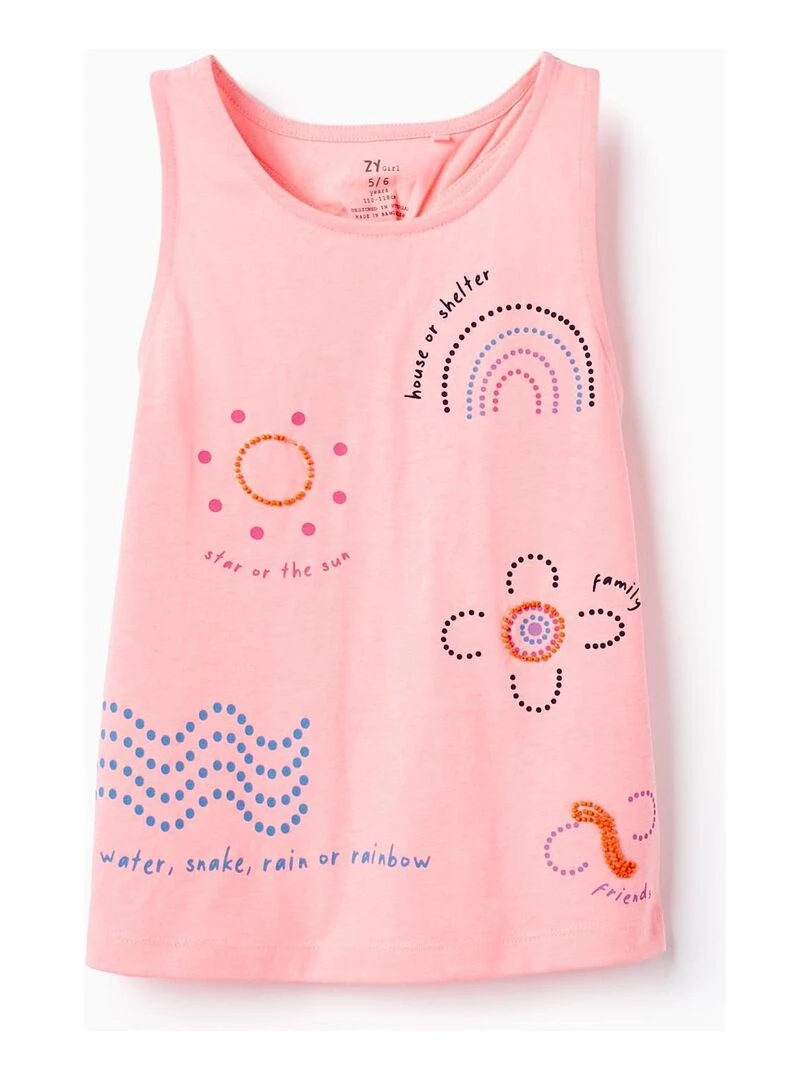 Haut en coton avec perles pour fille 'Happy' manches courtes EXPLORING AUSTRALIA Rose