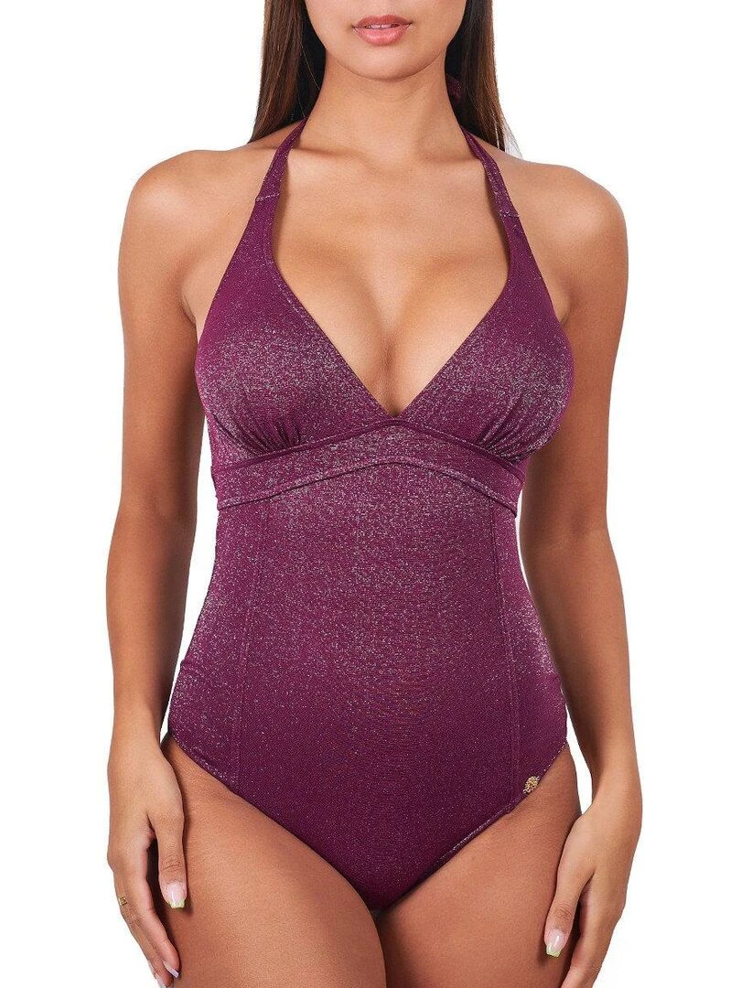 Maillot de bain 1 pièce brillant laçage au dos Vénus Violet