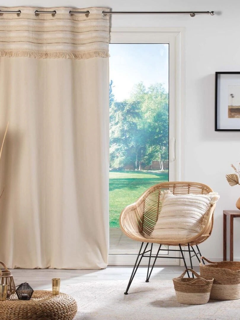Rideau au top tissé et frangé Beige