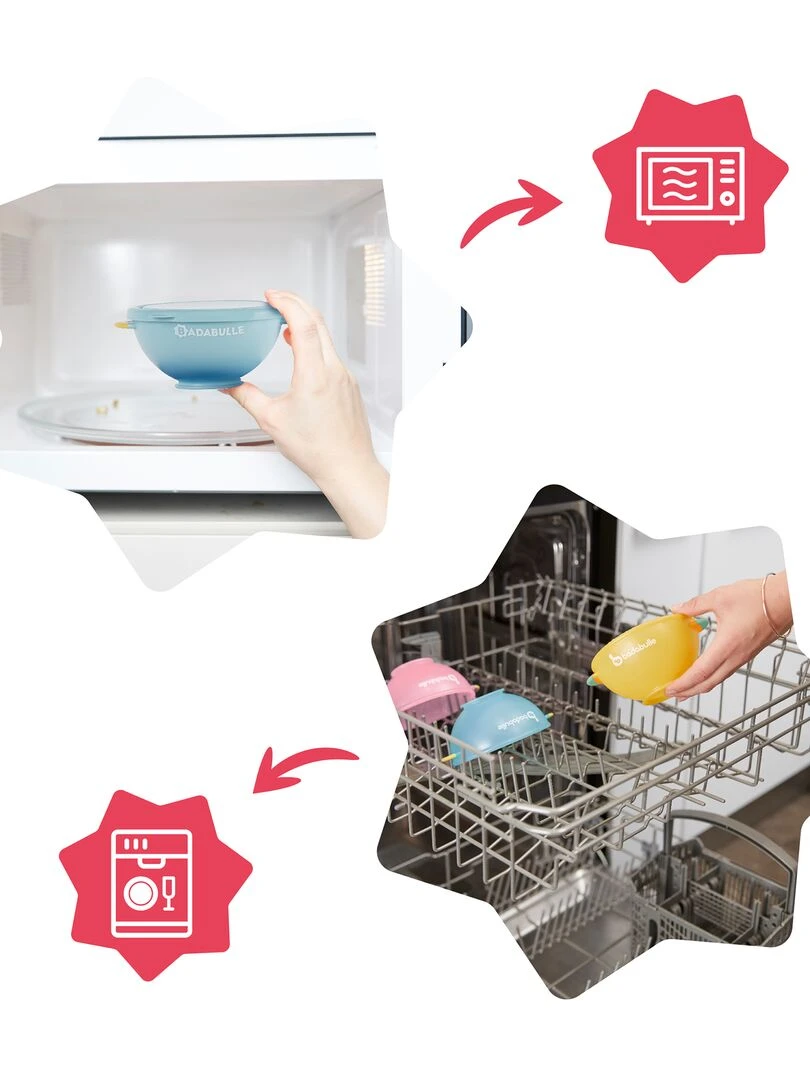 Lot de 3 bols avec couvercle 'Badabulle'   Bleu/jaune/rose