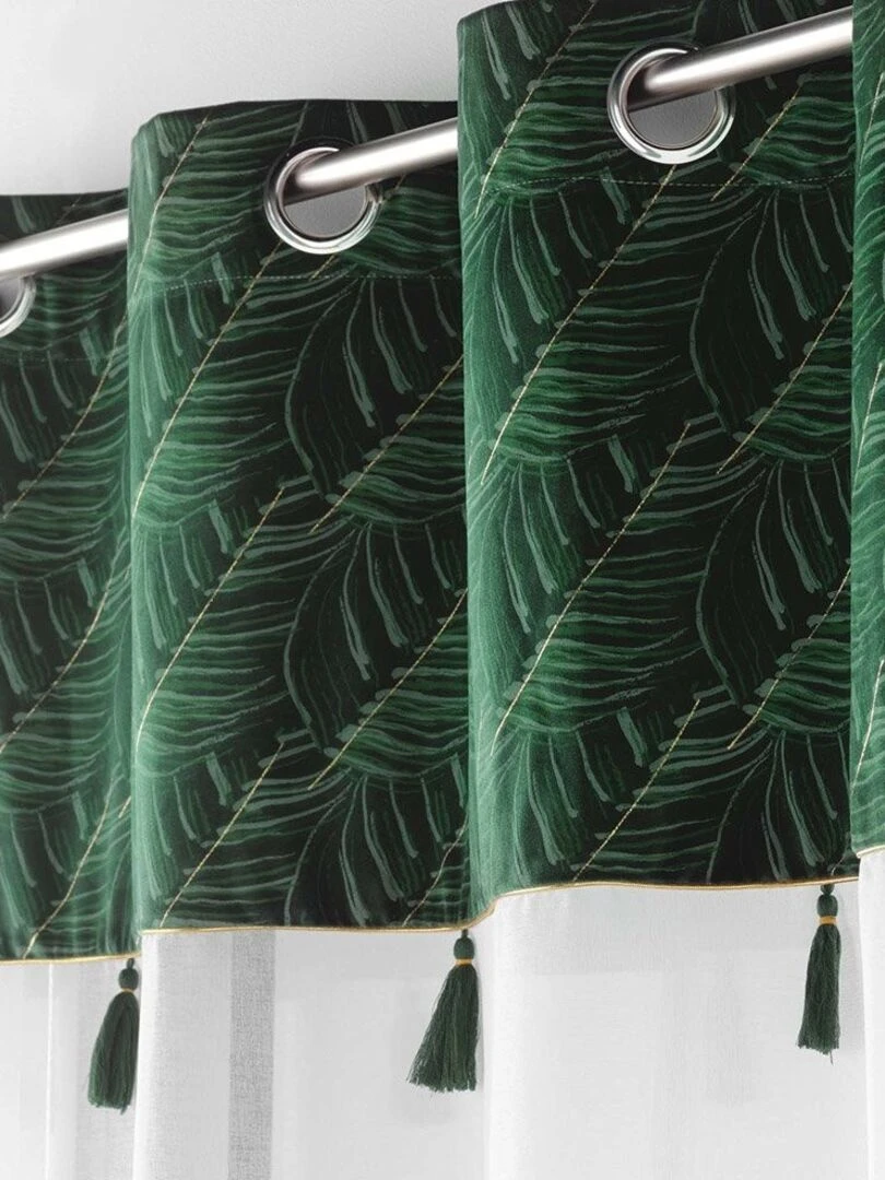 Voilage à œillets 140x240 sable top velours pompon Palmina vert Vert