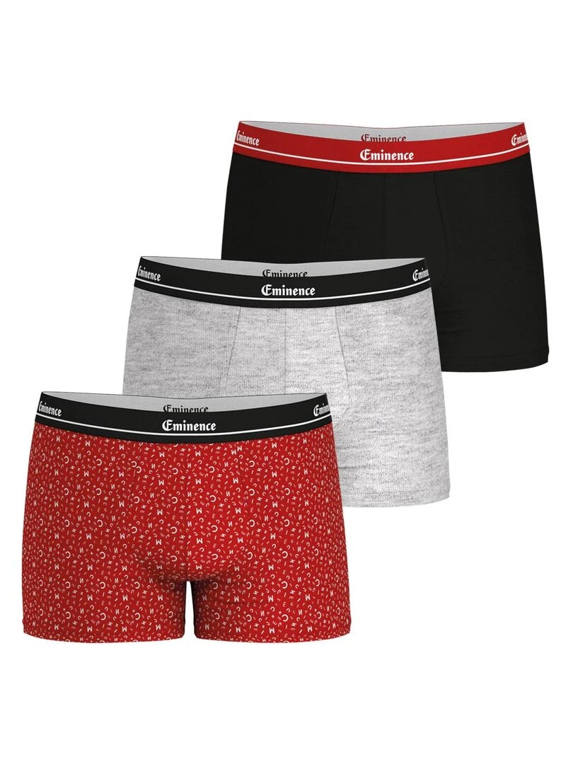 Lot de 3 boxers homme Chic Edition limitée 80 ans Gris Rouge Noir