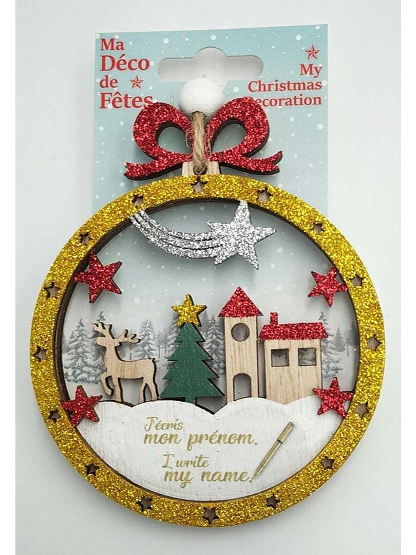 Décoration de Noël en bois personnalisable Paillettes rouges Multicolore