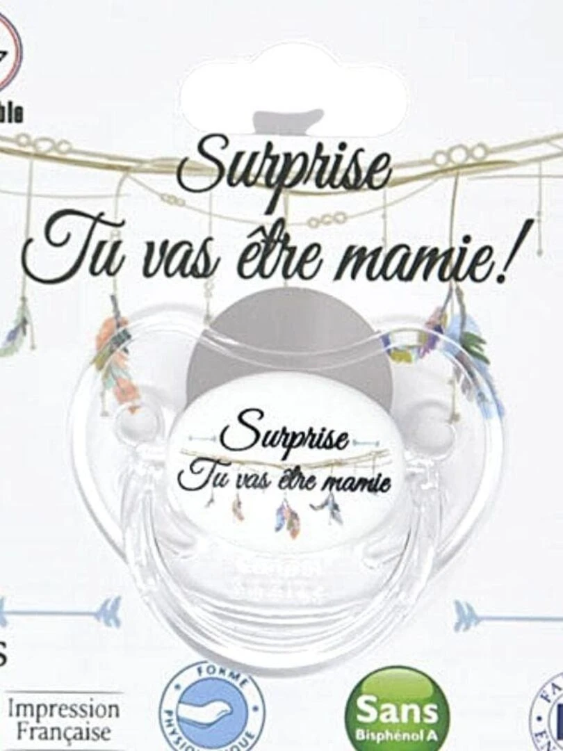 Sucette " Surprise tu vas être mamie " Blanc