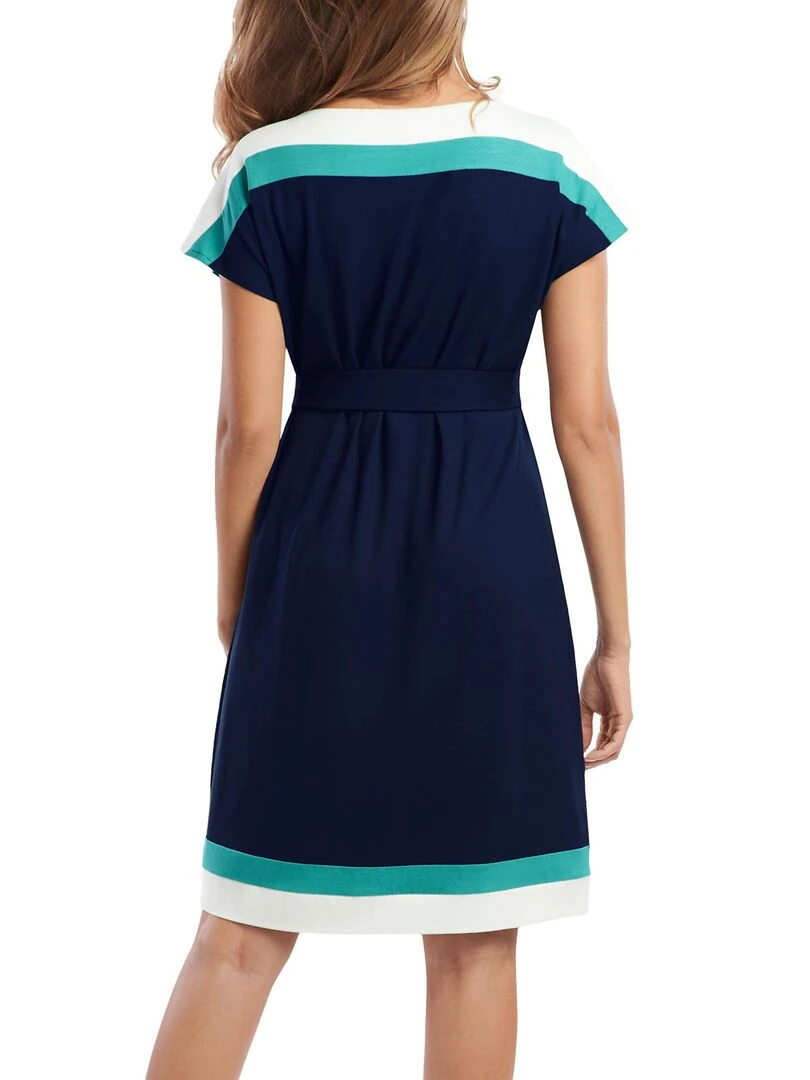 Robe estivale ceinturée manches courtes Saint Tropez Bleu