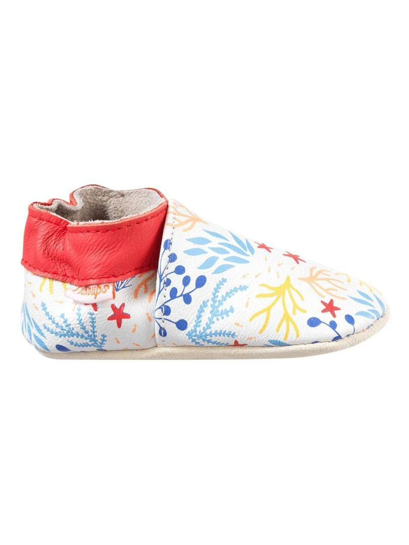 Chaussons bébé cuir souple Sébastien les fonds marins Blanc