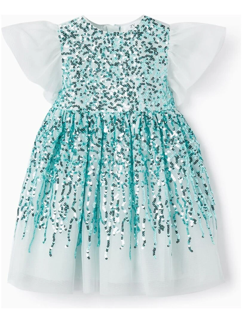 Robe en tulle et sequins pour bébé fille manches courtes CÉRÉMONIE Vert