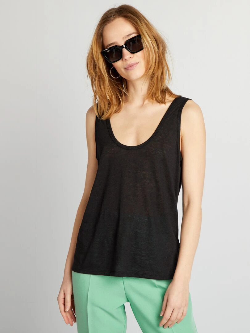 Débardeur léger en lin   noir