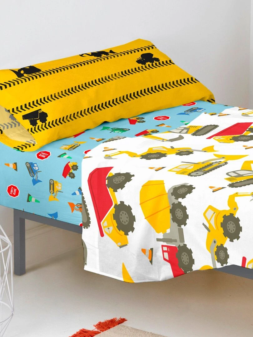 Drap housse Machinery "Happyfriday" Blanc