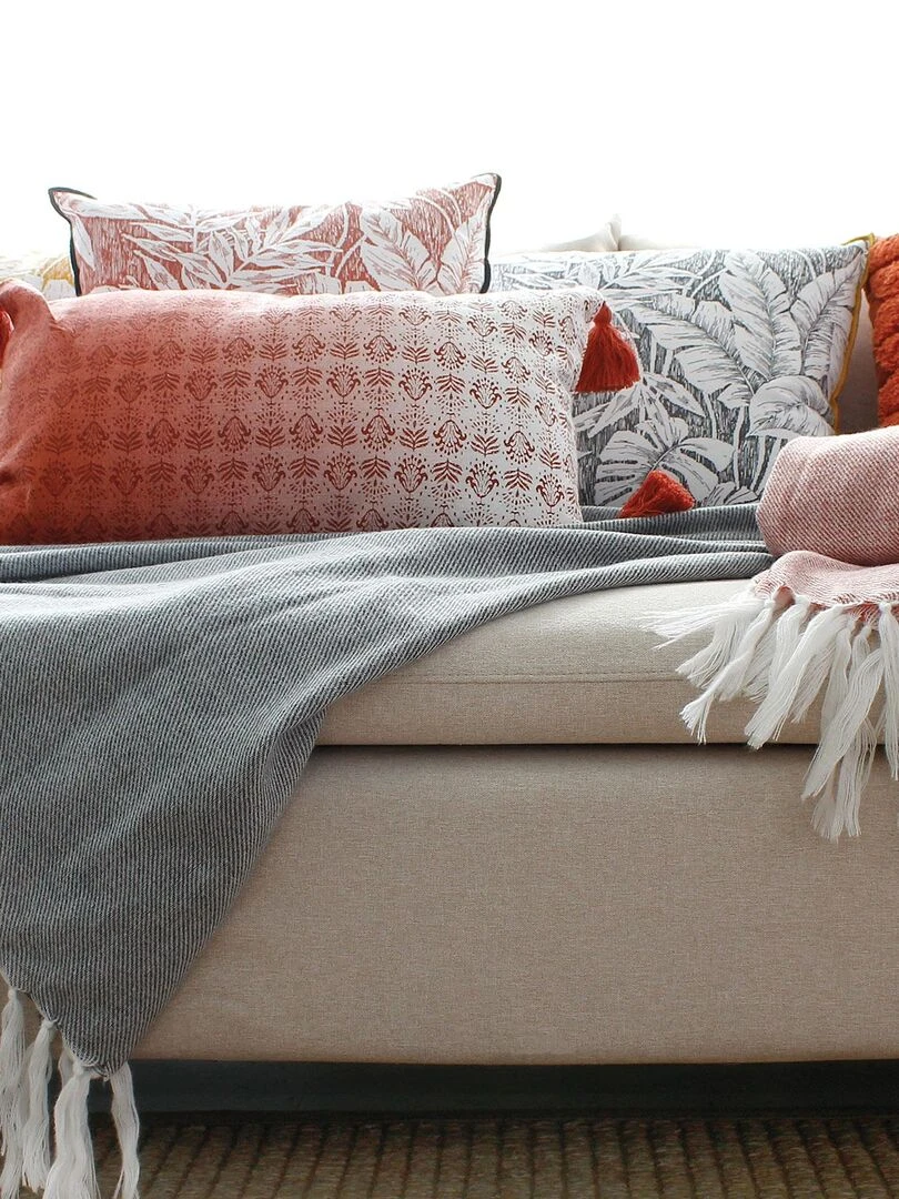 Plaid jacquard à longues franges Gris clair