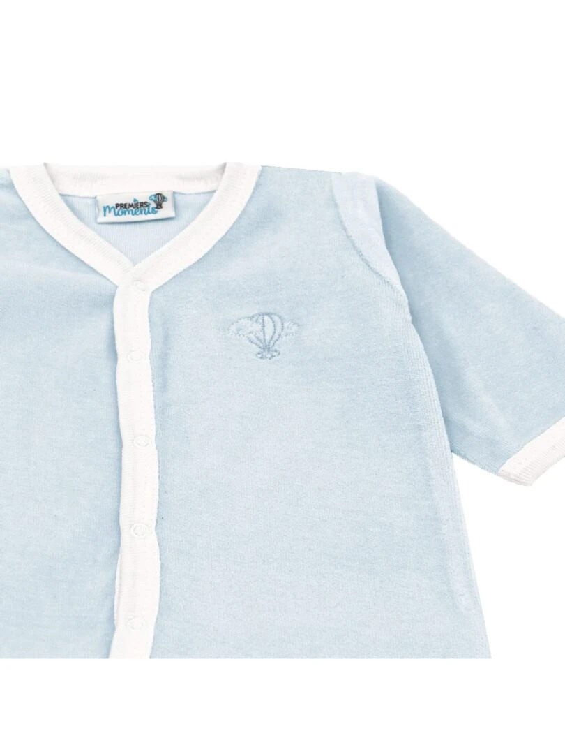 Pyjama velours 100% coton biologique 1 à 6 mois Bleu clair
