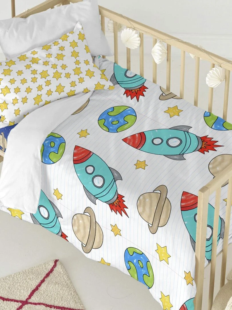 Parure housse de couette 2 pièces Space rocket "Happyfriday" Blanc