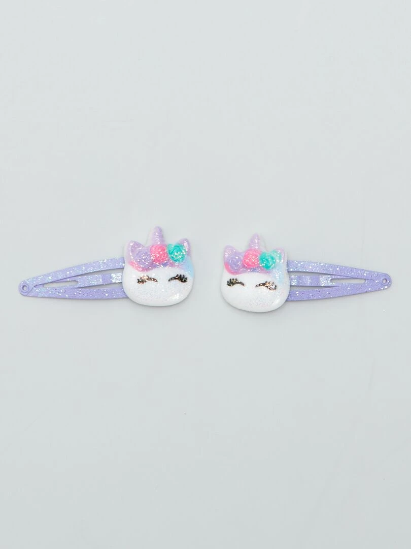 Lot 2 pinces licornes et 4 élastiques   Violet