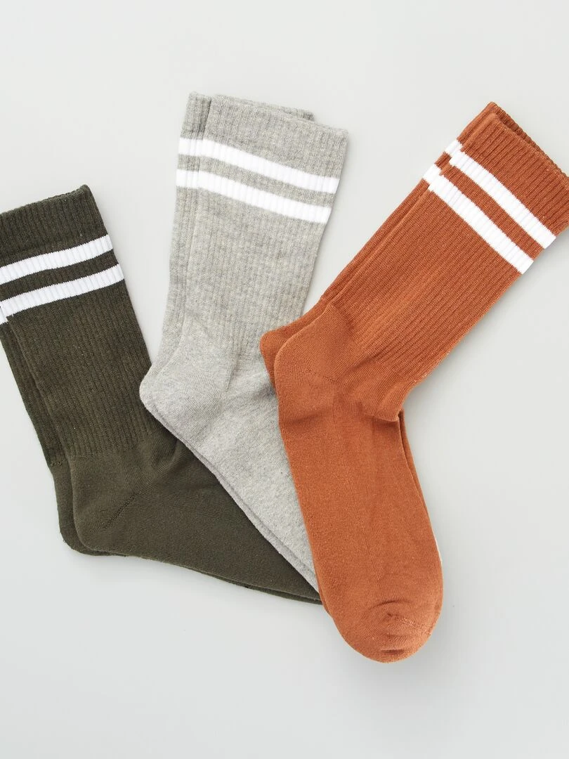 Lot de 3 paires de chaussettes Vert/gris/marron
