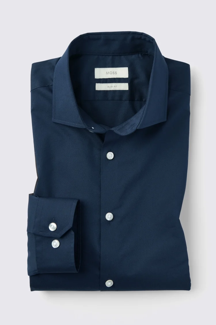 Slim Fit Dark Blue Stretch Shirt    Buy Online at Moss