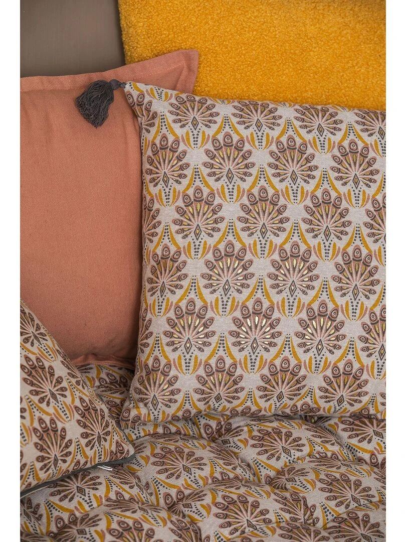 Coussin en coton et à pompons PEACOCK 'Deko&co'   Blanc Marron