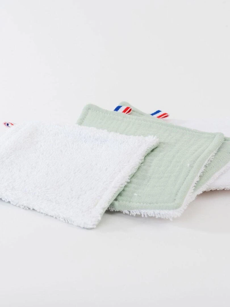 Lingettes lavables en Coton Bio Blanc et Vert   Blanc Vert