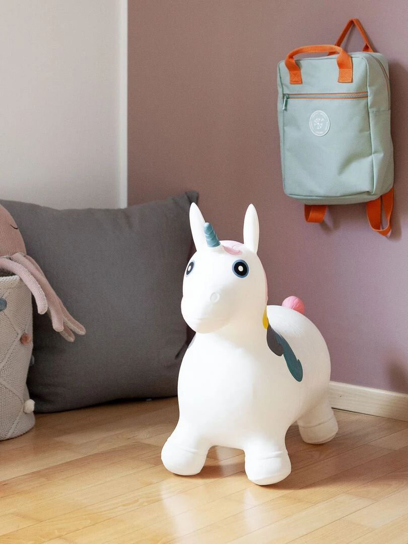 Animal sauteur gonflable en plastique licorne   Blanc