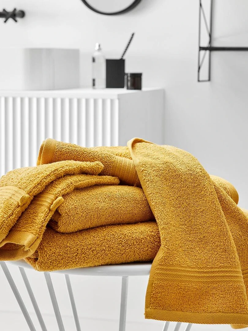 Lot de 2 serviettes de toilette coton uni ESSENTIAL   Jaune