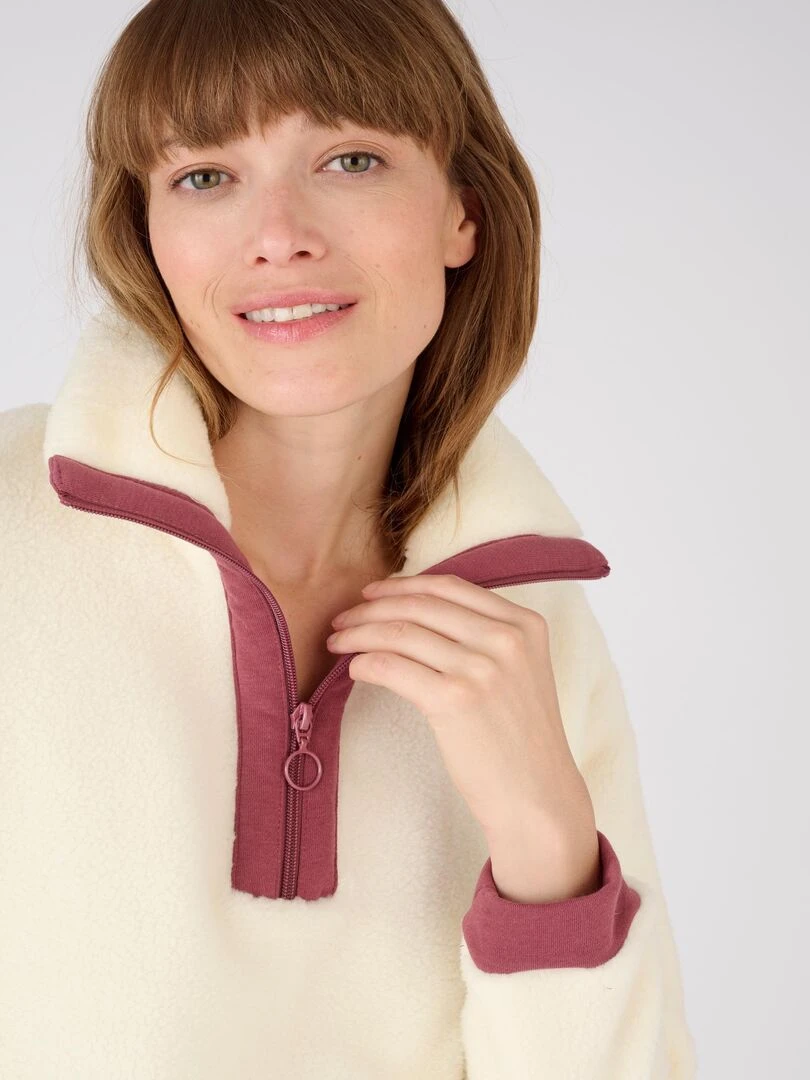 Sweat maille polaire moutonnée   Happy D. by Damart   Blanc cassé