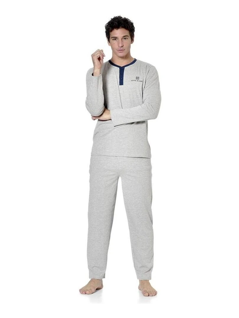 Ensemble pyjama long homme t shirt col tunisien Serge Blanco Gris