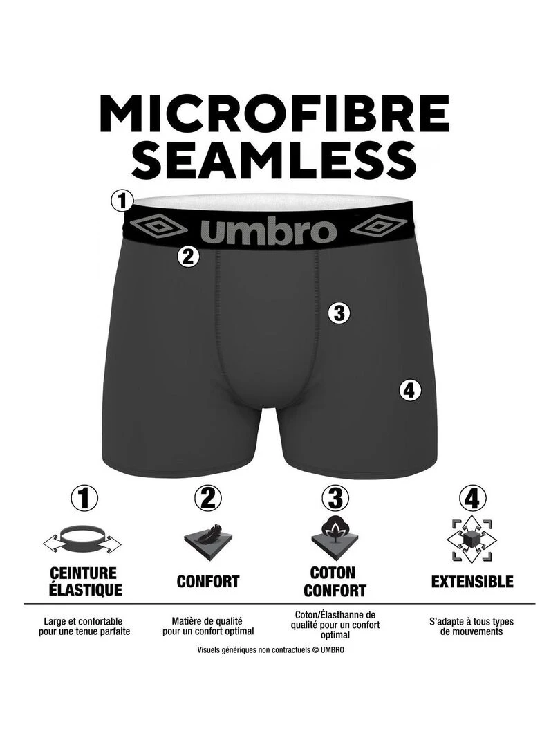 Lot de 5 Boxers homme sans couture Umbro Noir