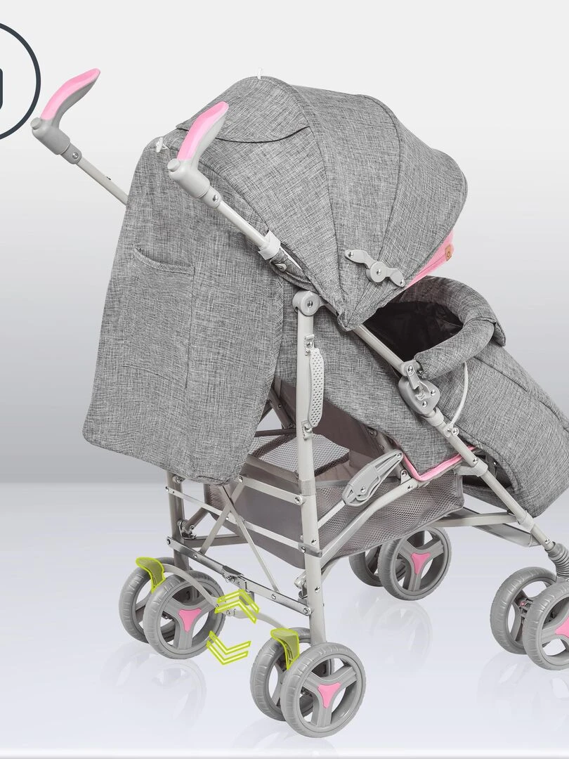 LIONELO Irma   Poussette bébé canne compacte   De 6 à 36 mois   Accessoires inclus   Rose   Gris Rose