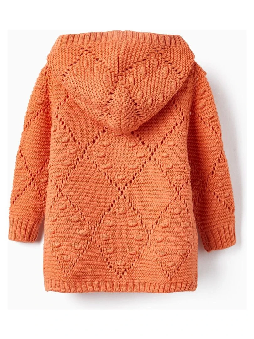 Gilet en Maille Perforée avec Capuche pour Bébé Fille ACE CLUBS Orange clémentine