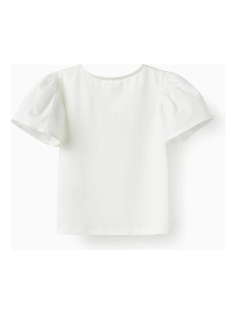 T shirt avec Fleurs et Paillettes pour Fille manches courtes CÉRÉMONIE Blanc