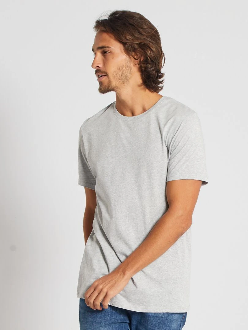 T shirt droit en jersey uni   gris chiné clair