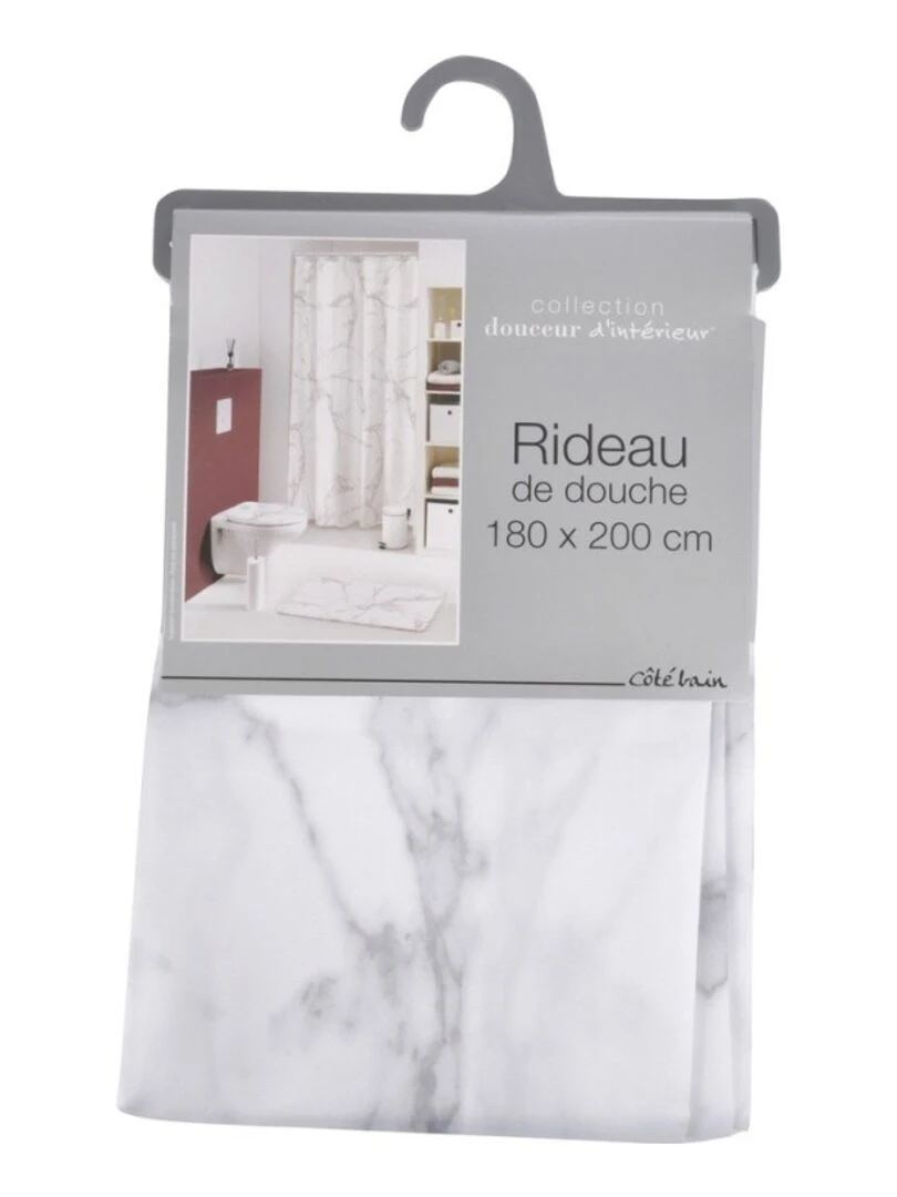 Rideau de douche 180x200 cm effet Marbre Blanc