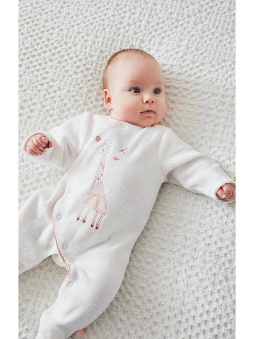 Pyjama 1 pièce girafe en velours  écru/rose clair   Noukie's   Beige