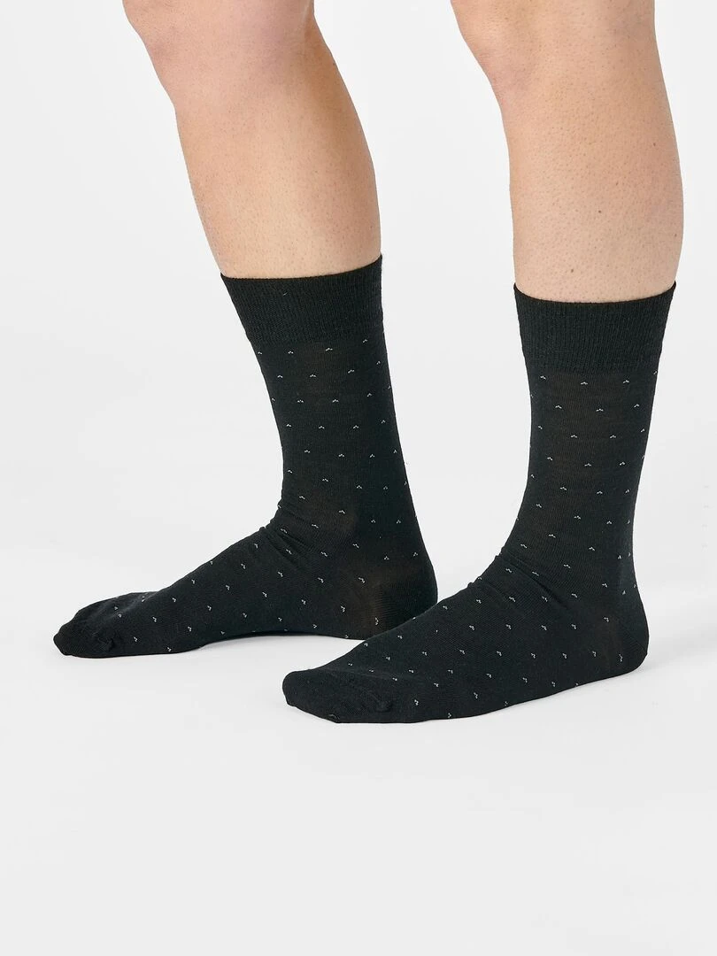 Lot de 2 paires de chaussettes fantaisie laine Mérinos   Damart   Gris Noir