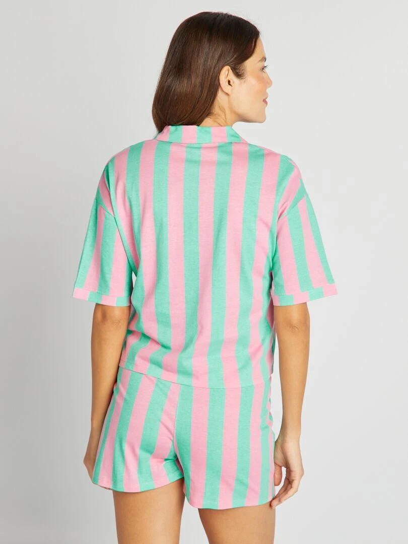Ensemble de pyjama imprimé chemise + short 2 pièces Rose/bleu